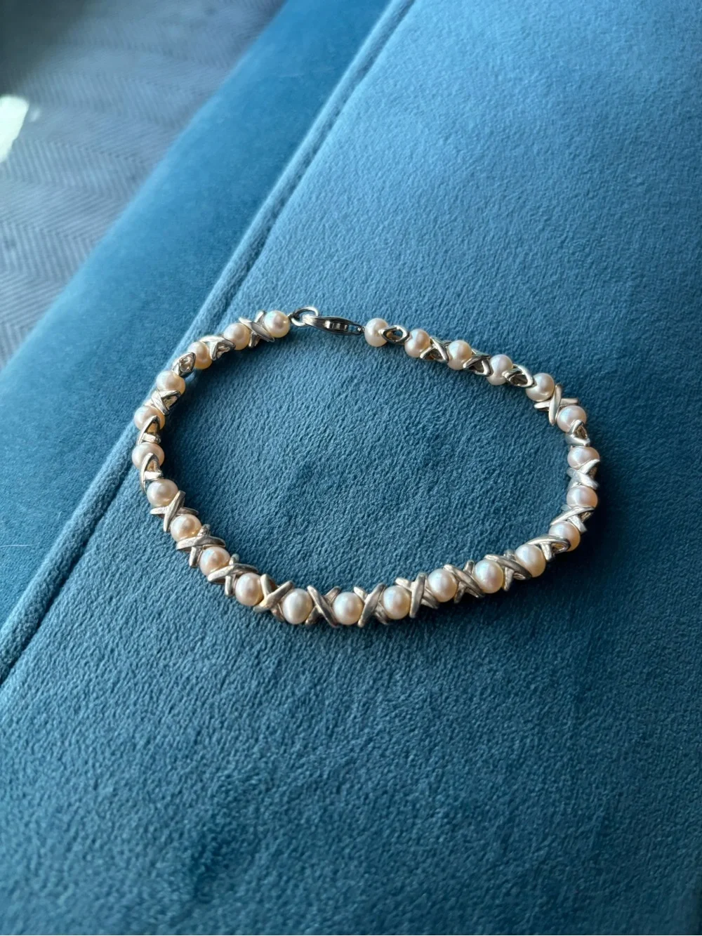 Sterling Silver Pearl Station XO Bracelet